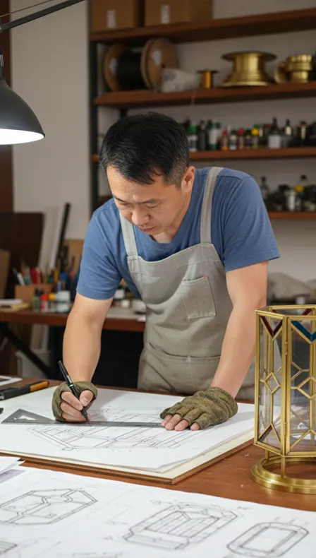 Hand-drawn brass lantern design sketch